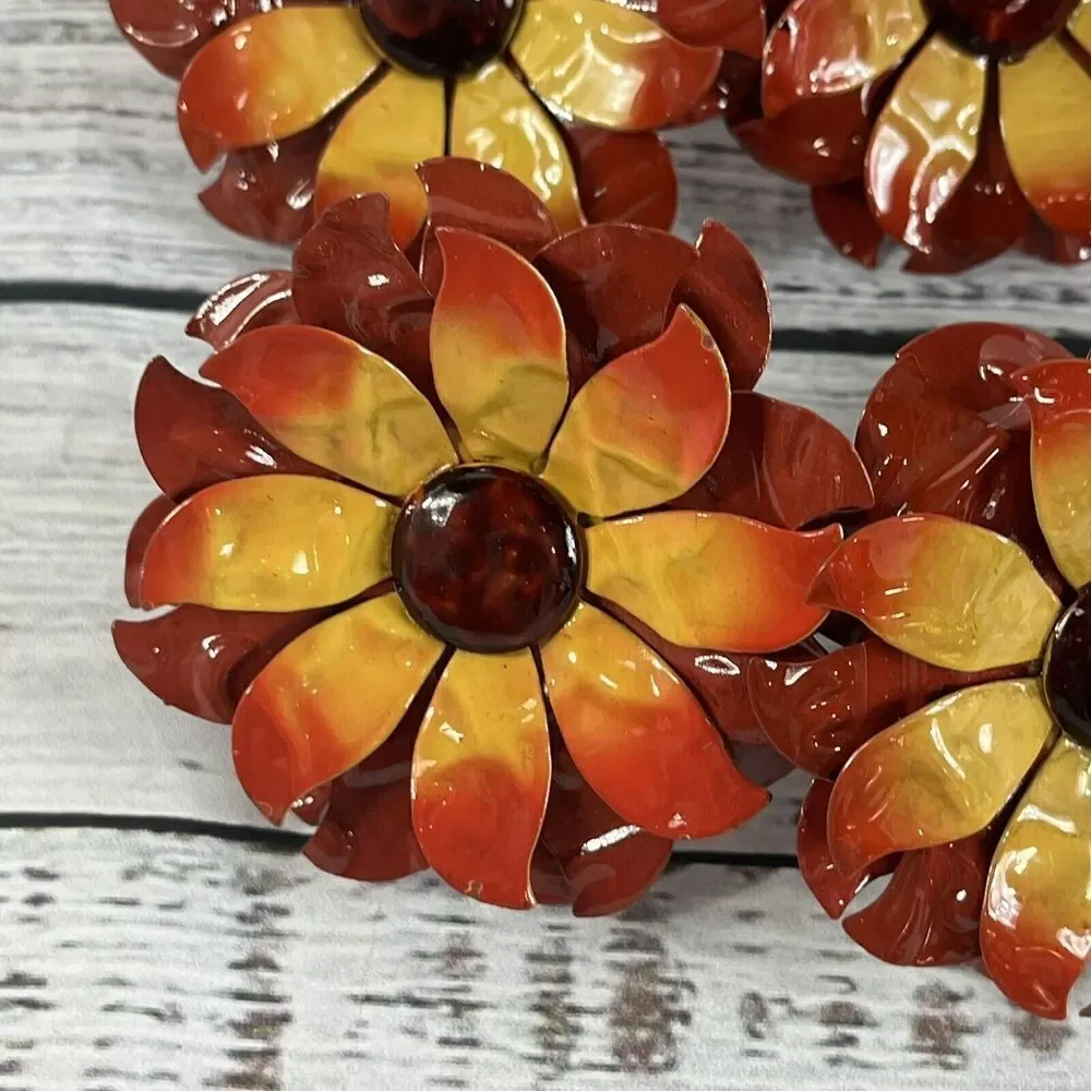 6 Pier 1 Metal Floral Sunflower Napkin Ring Holders Summer Fall Autumn Harvest